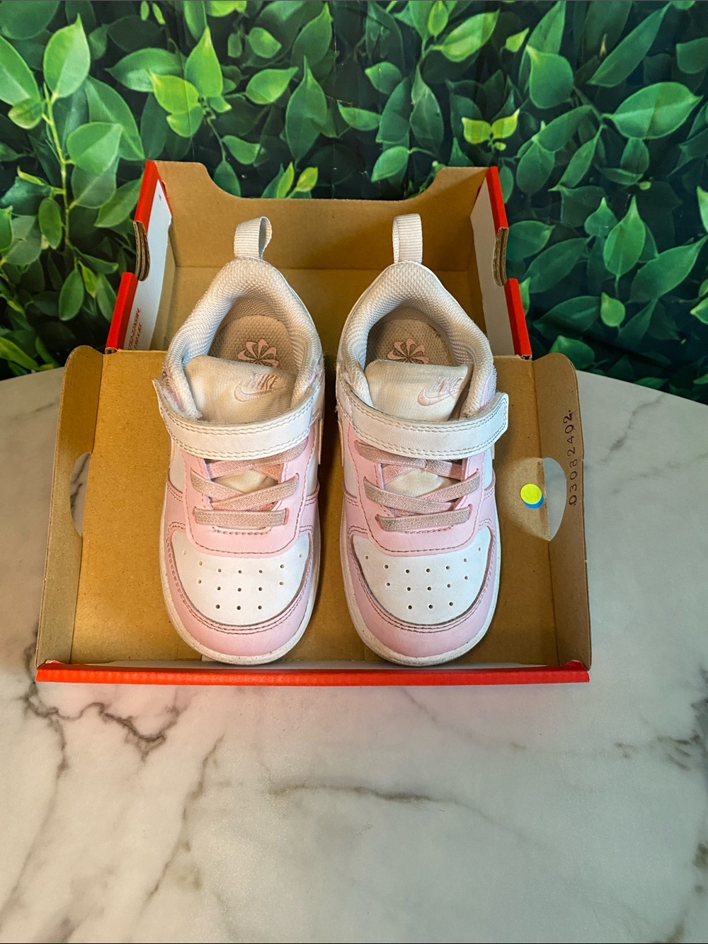 Nike Kids White and Light Pink Velcro Athletic Sneakers
